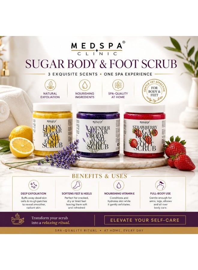 MEDSPACLINIC Lemon Sugar Body & Foot Scrub 2-Pack – Exfoliating Sugar Scrub with Vitamin E – Smooths Rough Skin, Softens Feet & Heels – Refreshing Citrus Scent – All Skin Types – 1kg Each - Image 2