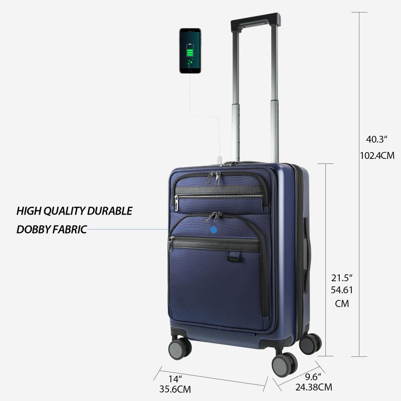 KROSER Hardside Expandable Carry On Luggage 22x14x9 Airline Approved With Front Business Pockets, 20 Inch Suitcases with Wheels, Carry on Suitcase with TSA Lock & USB Port, Navy - Image 2