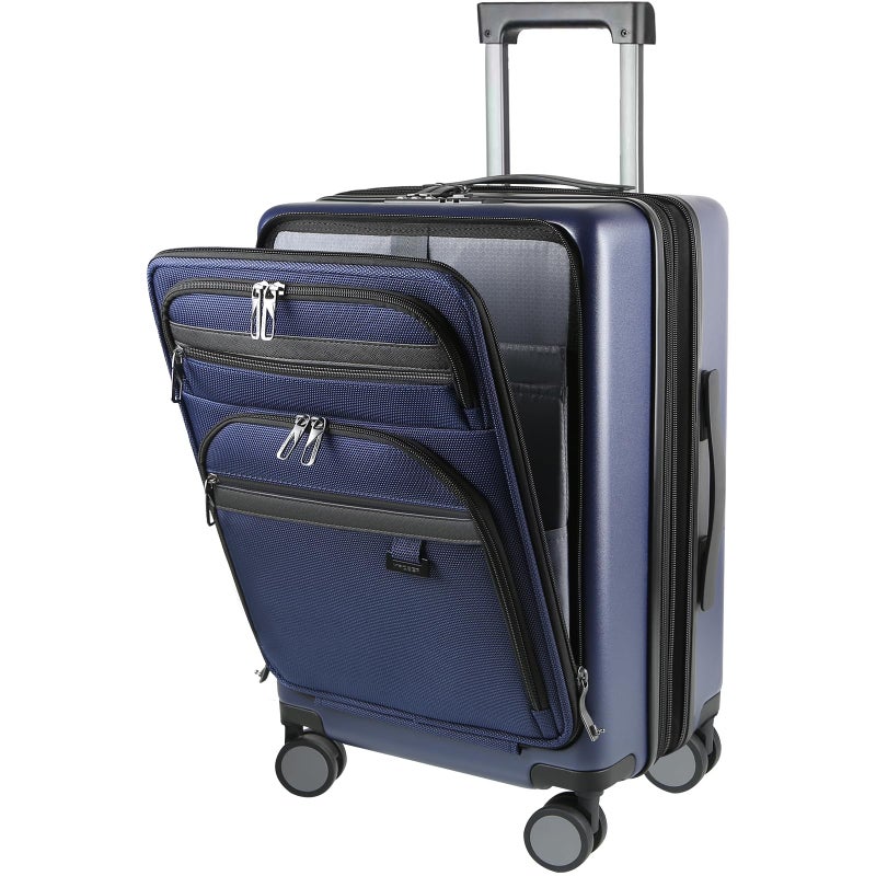 KROSER Hardside Expandable Carry On Luggage 22x14x9 Airline Approved With Front Business Pockets, 20 Inch Suitcases with Wheels, Carry on Suitcase with TSA Lock & USB Port, Navy - Image 1