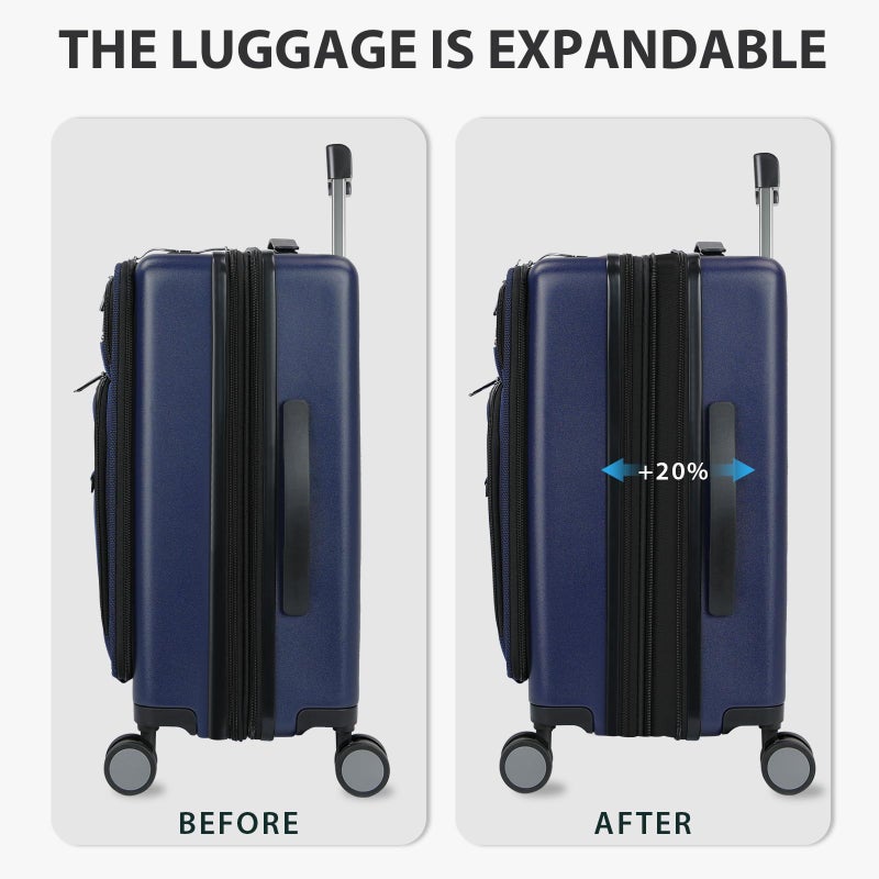 KROSER Hardside Expandable Carry On Luggage 22x14x9 Airline Approved With Front Business Pockets, 20 Inch Suitcases with Wheels, Carry on Suitcase with TSA Lock & USB Port, Navy - Image 5
