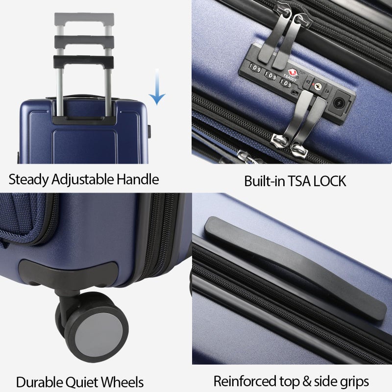 KROSER Hardside Expandable Carry On Luggage 22x14x9 Airline Approved With Front Business Pockets, 20 Inch Suitcases with Wheels, Carry on Suitcase with TSA Lock & USB Port, Navy - Image 4