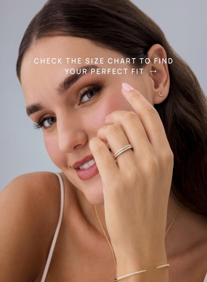 بافوا خاتم بافوي مطلي بالذهب الأصفر عيار 14 قيراطًا من الفضة الإسترليني عيار 925 مرصع بالزركون المكعب، قابل للتكديس، للنساء | خاتم رفيع للتكديس | خاتم زفاف مرصع بالألماس الصناعي | مقاس 7.5 - Image 2