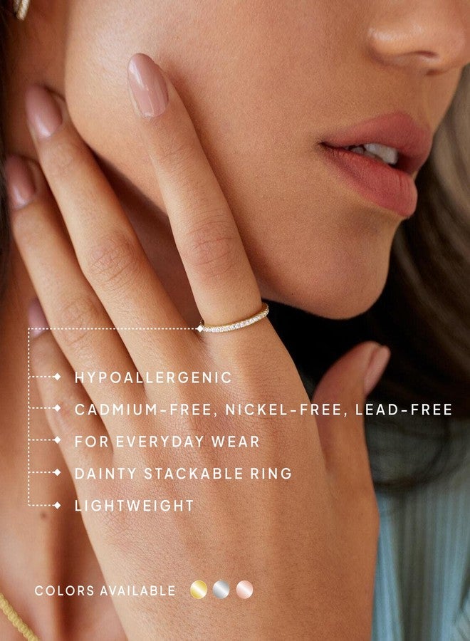 بافوا خاتم بافوي مطلي بالذهب الأصفر عيار 14 قيراطًا من الفضة الإسترليني عيار 925 مرصع بالزركون المكعب، قابل للتكديس، للنساء | خاتم رفيع للتكديس | خاتم زفاف مرصع بالألماس الصناعي | مقاس 7.5 - Image 4