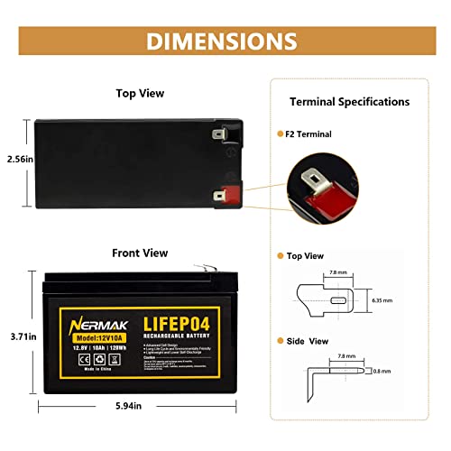 Nermak 2 Pack 12V 10Ah Lithium Ion LiFePO4 Deep Cycle Battery, 2000+ Cycles Rechargeable Battery for Solar/Wind Power, Scooters, Lighting, Power Wheels, Fish Finder Built-in 10A BMS - Image 2