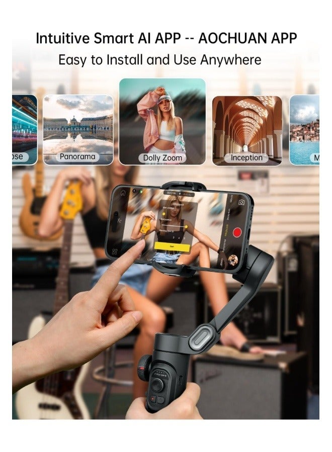 AOCHUAN Phone Gimbal Stabiliser 3-Axis Smartphone Foldable Gimbal for iPhone Gimble with Focus Wheel TikTok YouTube Vlog Stabiliser for iPhone & Android - Image 5