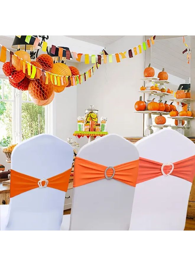 Burnt Orange Chair Sashes 50 Pack Spandex Halloween Chair Bands For Party Banquet Theme Event Decorations Model C - Image 1