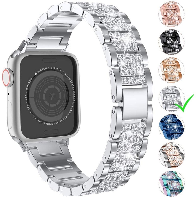 Three Stainless Steel Straps with Rhinestones For Series 7 41mm / 6 & SE & 5 & 4 40mm / 3 & 2 & 1 38mm(Black)
