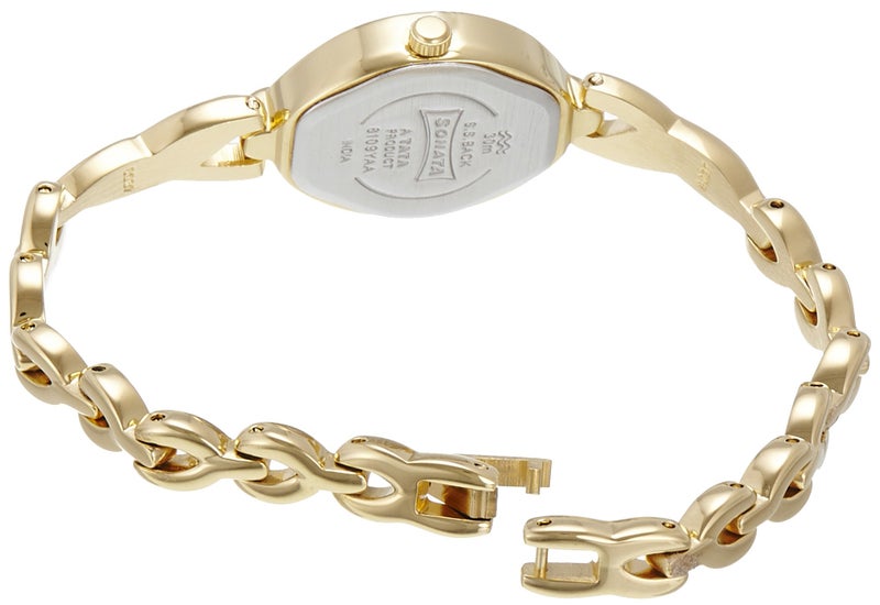 Sonata Quartz Analog Champagne Dial Gold Metal Strap Watch for Women - NT8109YM02 - Image 2
