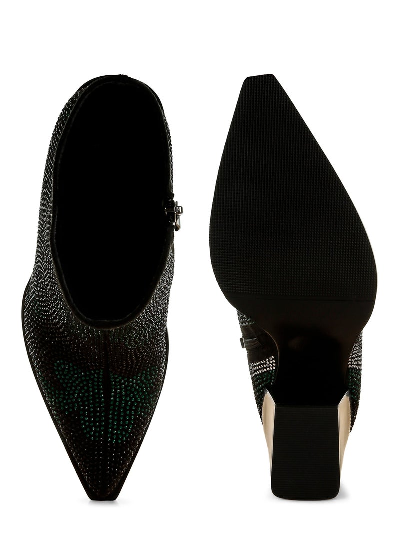 London Rag Rhinestones Embellished Block Heel Boots in Green  - Image 4
