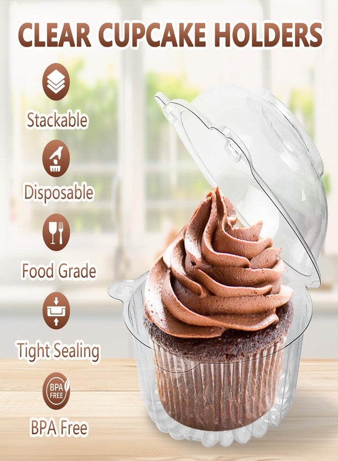 Slomg 100 Pack Plastic Cupcake Containers with Dome Lids, Disposable Individual Clear Cupcake Boxes Holders Carrier, Single to Go Cake Packaging Muffin Containers for Dessert Donut Salad Wedding Party - Image 3