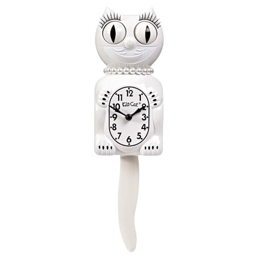 Kit Cat Klock KitCat Klock Limited Edition White Lady with Pearl Necklace  Eyelashes  Cat Clock with Moving Eyes and Tail Wall Clock Made in USA - Image 1