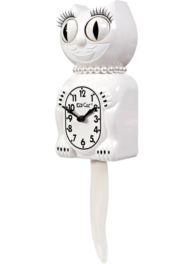 Kit Cat Klock KitCat Klock Limited Edition White Lady with Pearl Necklace  Eyelashes  Cat Clock with Moving Eyes and Tail Wall Clock Made in USA - Image 2