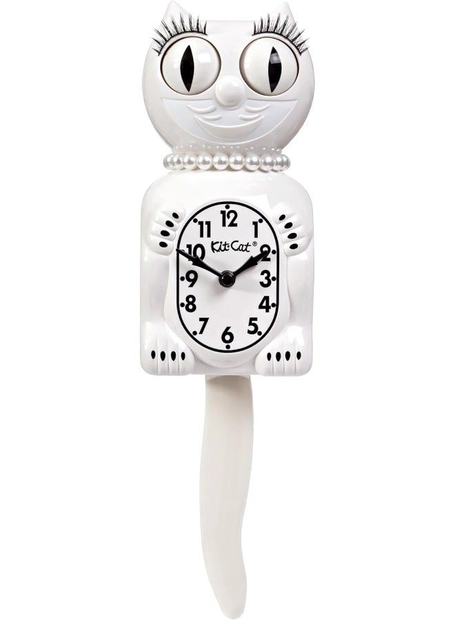 Kit Cat Klock KitCat Klock Limited Edition White Lady with Pearl Necklace  Eyelashes  Cat Clock with Moving Eyes and Tail Wall Clock Made in USA - Image 3