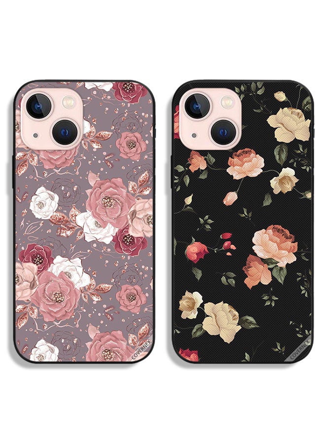Covernex Two Cases For Apple iPhone 13 mini Protective Covers Floral Wallpaper and Colorfull Lotus  - Image 1