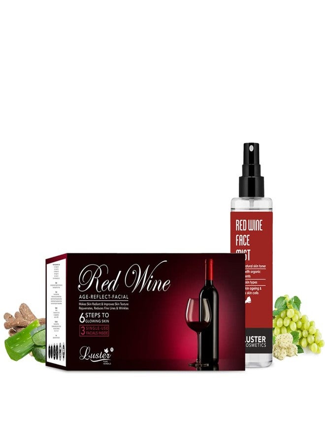 Luster Cosmetics Combo Pack | Red Wine Facial Kit 120ml & Red Wine Face Mist Skin Toner 115ml | For Glowing Skin & Deep Cleansing | For Women & Men | Paraben & Sulfate Free - Image 1