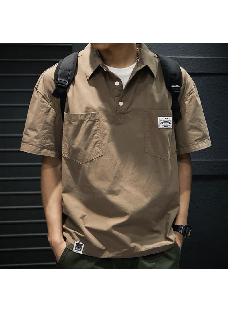 Generic Loose Short Sleeve Uniform Mens Outdoor Workwear Trendy Brand Casual Fashion T-Shirt Jacket Breathable Sweat Absorbent Cotton Blend 611 brown  - Image 1