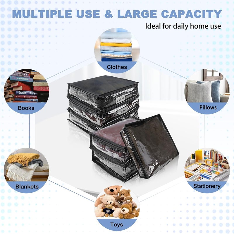 Heonay Clear Zippered Storage Bags Plastic Sweater Storage Bags with Zipper 6 Packs Clothing Organizer for Blankets Linen Sweater Bed Sheet Quilt Clothes Pillow (10.5 x 10.5 x 2.5 Inch, Black) - Image 4