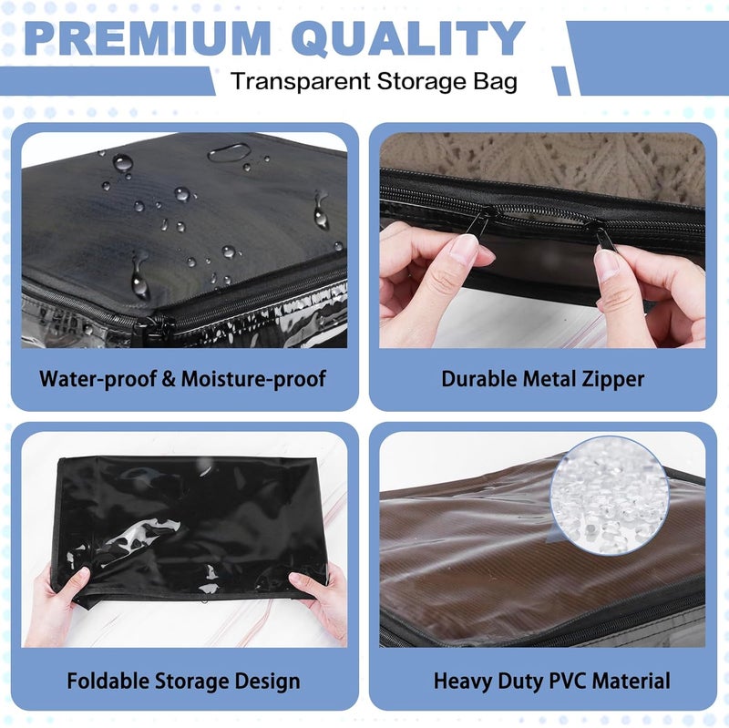 Heonay Clear Zippered Storage Bags Plastic Sweater Storage Bags with Zipper 6 Packs Clothing Organizer for Blankets Linen Sweater Bed Sheet Quilt Clothes Pillow (10.5 x 10.5 x 2.5 Inch, Black) - Image 3