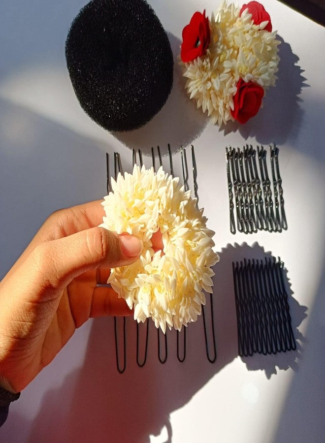 CLEZARO Aesthetic Clips Combo With Essential Hair Accessories (6 Pcs Pearl Clips + 1 Pcs Mogra Gajra + 1Pcs Rose Gajra + 48 Pcs Bob Pins + 10 Pcs Juda Pin + 1 Pcs Juda Bun) (S45) - Image 3