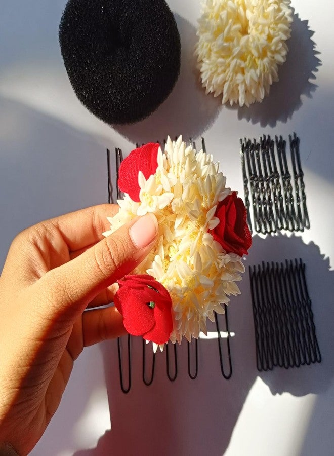 CLEZARO Aesthetic Clips Combo With Essential Hair Accessories (6 Pcs Pearl Clips + 1 Pcs Mogra Gajra + 1Pcs Rose Gajra + 48 Pcs Bob Pins + 10 Pcs Juda Pin + 1 Pcs Juda Bun) (S45) - Image 4