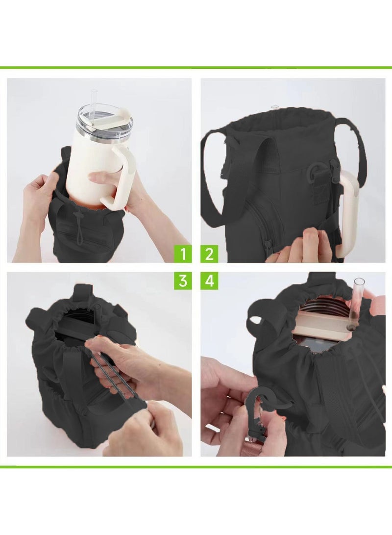 حامل زجاجة ماء مع حزام ، حقيبة حاملة زجاجة ماء لـ Stanley 40 OZ Tumbler مع مقبض ، حقيبة حبال زجاجة ماء معزولة مع حقيبة هاتف ، إكسسوارات محفظة زجاجة ماء - Image 3