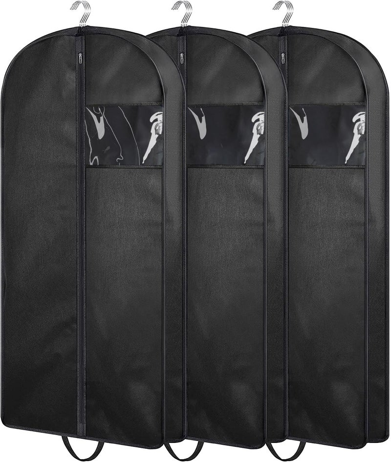 حقائب ملابس معلقة من ميسلو 3 عبوات بطول 109 سم لحمل البدلات للنساء والرجال مع مقبض لتخزين الفساتين والمعاطف والسفر باللون الأسود