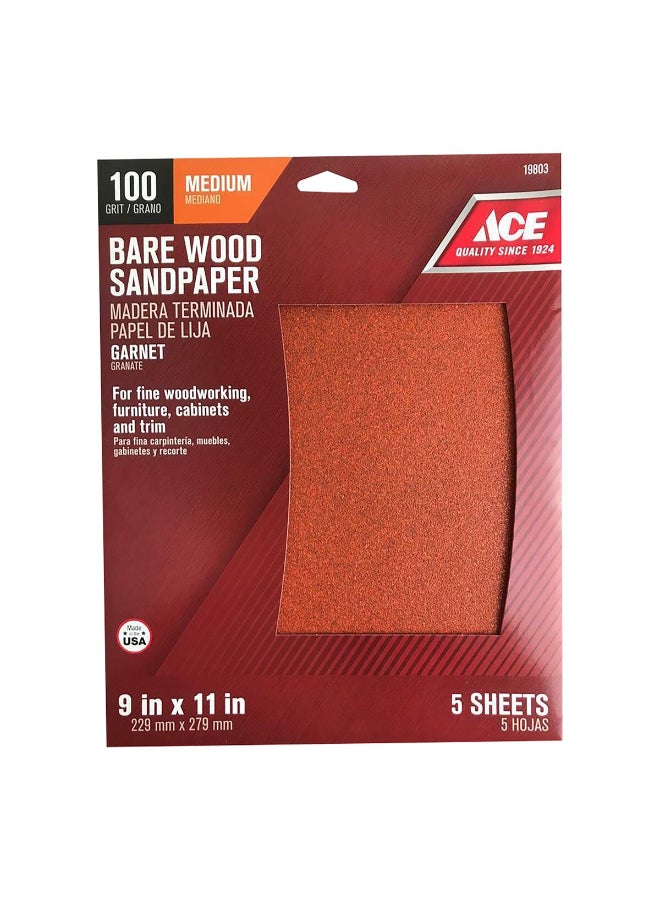 ACE 5-Piece Medium Bare Wood Sandpaper Brown 9 x 11inch 19803  - Image 1