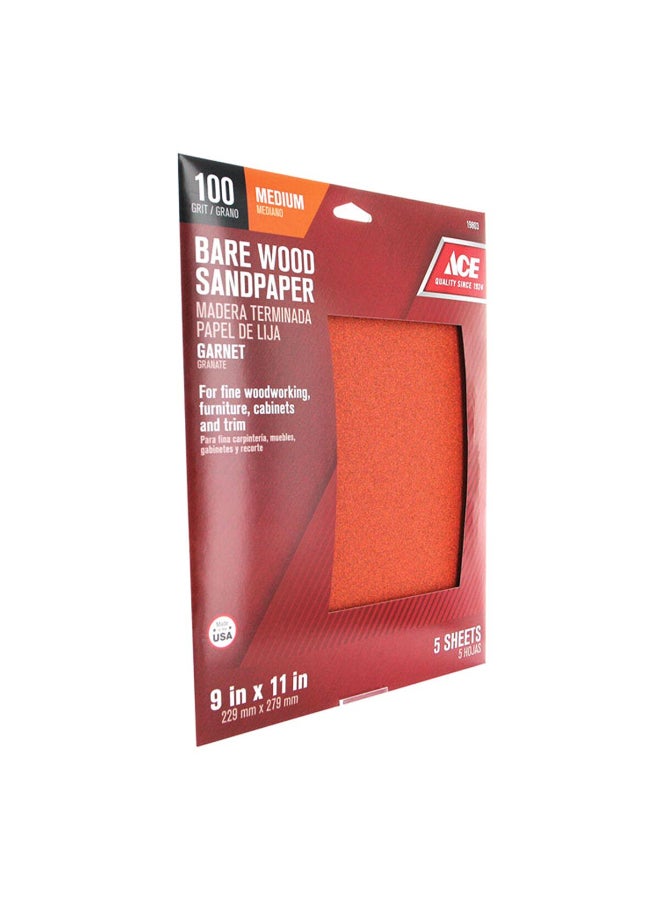 ACE 5-Piece Medium Bare Wood Sandpaper Brown 9 x 11inch 19803  - Image 2