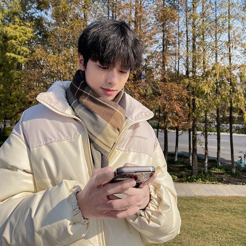 Scarf mens winter Korean style versatile student warm thickened high-end Boys gift trendy fashion elegant mens scarf Khaki - Image 5