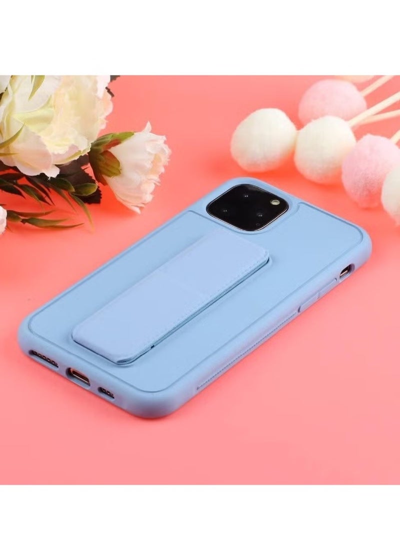 iPhone 16 Plus Sky Blue Magnetic Car Mount Kickstand Case – Premium Silicone Multi-Stand with Hand Strap Grip - Image 4