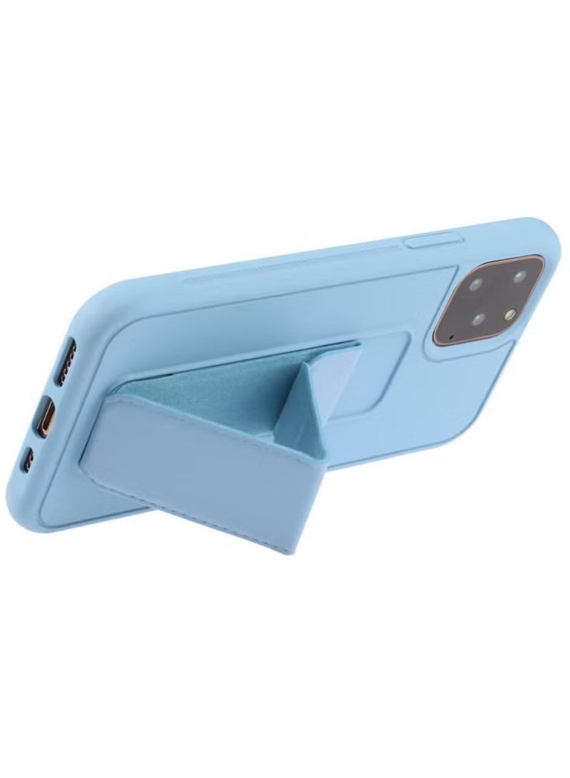 iPhone 16 Plus Sky Blue Magnetic Car Mount Kickstand Case – Premium Silicone Multi-Stand with Hand Strap Grip - Image 3
