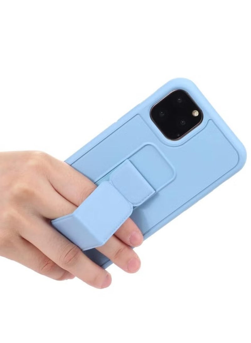 iPhone 16 Plus Sky Blue Magnetic Car Mount Kickstand Case – Premium Silicone Multi-Stand with Hand Strap Grip - Image 2