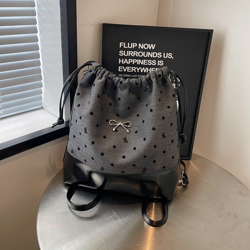 Niche Design Polka Dot Bow Tote Bag Female Student Commuter Backpack Large Capacity Single Shoulder Crossbody Bucket Bag - Image 2