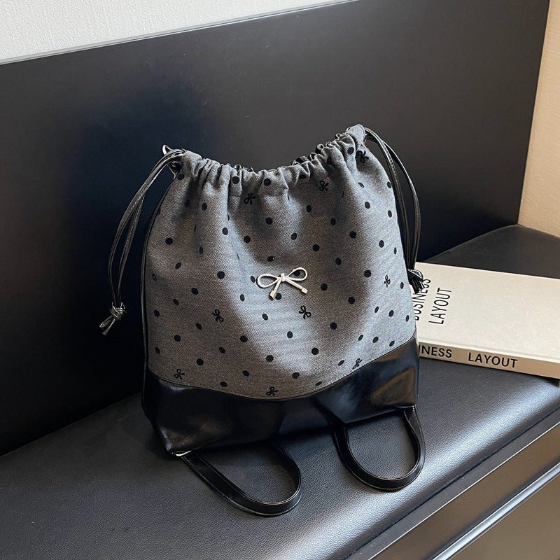 Niche Design Polka Dot Bow Tote Bag Female Student Commuter Backpack Large Capacity Single Shoulder Crossbody Bucket Bag - Image 3