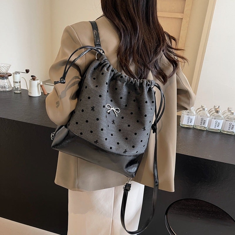 Niche Design Polka Dot Bow Tote Bag Female Student Commuter Backpack Large Capacity Single Shoulder Crossbody Bucket Bag - Image 5