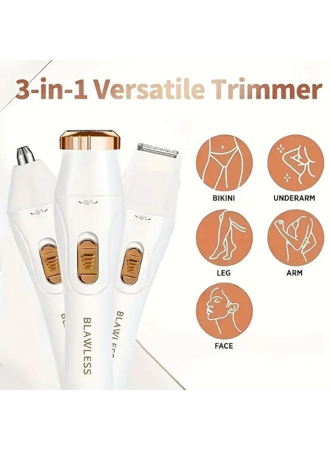 بلوليس جهاز إزالة الشعر بدون ألم، ماكينة حلاقة كهربائية 3 في 1 لكامل الجسم للنساء، ماكينة حلاقة منطقة البكيني، ماكينة إزالة الشعر الكهربائية، ماكينة حلاقة لاسلكية للنساء للرطوبة والجفاف، ماكينة حلاقة الوجه والأنف والساقين والإبطين، رؤوس حلاقة قابلة للاستبدال، شحن عبر USB - Image 4