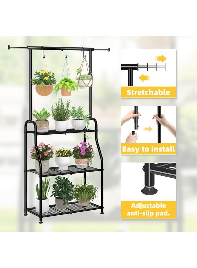 Simple Trending 3 Tier Metal Plant Rack Outdoor Plant Stand, Tall and Large Sturdy Stand Suitable for Hanging Plants and Flowers in Living Room, Garden, Balcony, Black - Image 5