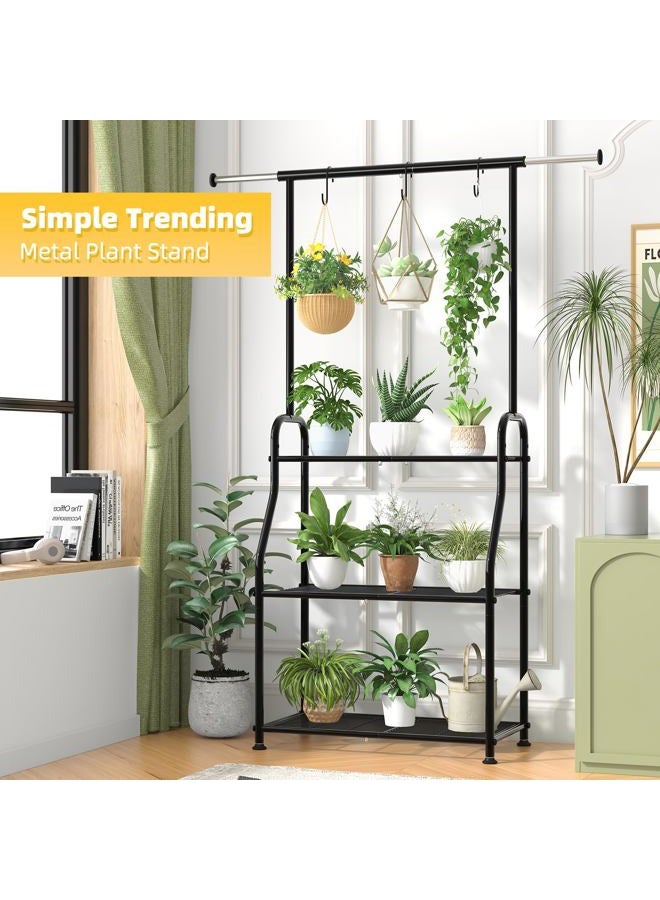Simple Trending 3 Tier Metal Plant Rack Outdoor Plant Stand, Tall and Large Sturdy Stand Suitable for Hanging Plants and Flowers in Living Room, Garden, Balcony, Black - Image 4