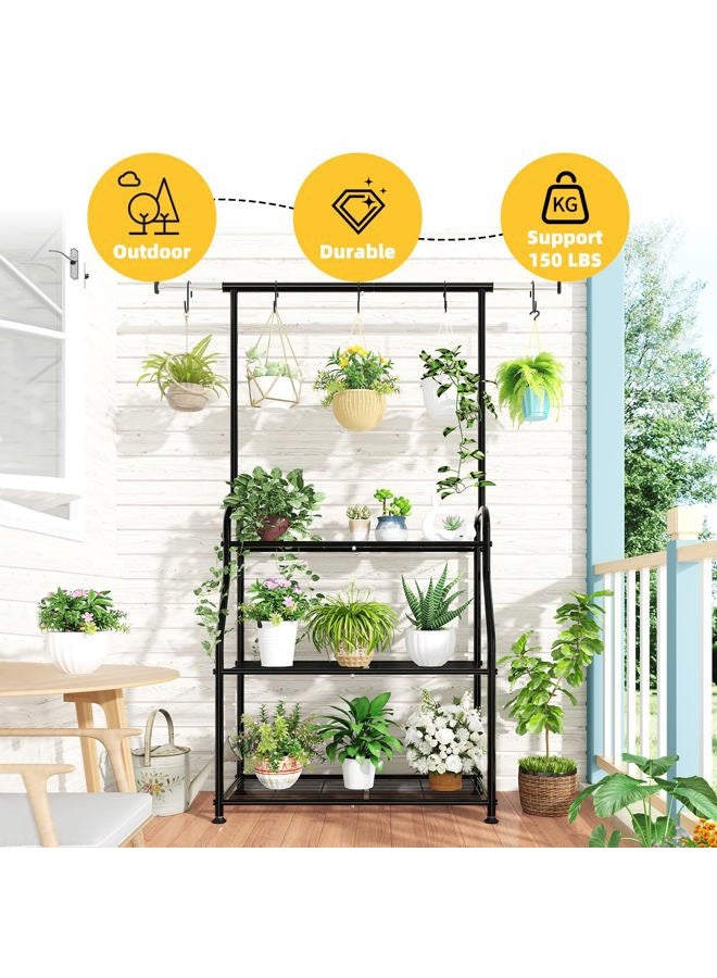 Simple Trending 3 Tier Metal Plant Rack Outdoor Plant Stand, Tall and Large Sturdy Stand Suitable for Hanging Plants and Flowers in Living Room, Garden, Balcony, Black - Image 2