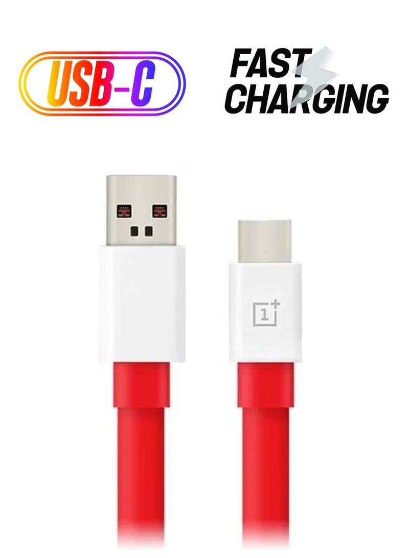 NEW Warp Fast Charge Type-C Cable – Red/White, Quick Charging for OnePlus & USB-C Devices - Image 1