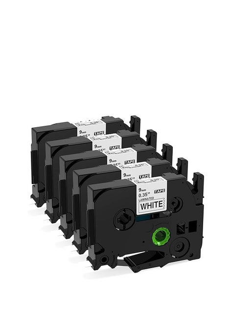 Label Compatible Label Tape Replacement for Brother Ptouch 9mm 3/8" TZe-221 Black on White Label Maker Tape, 0.35 Inch x 26.2 Feet Laminated TZe TZ Tape for PT-D200 PT-D210 PT-H110, 5-Pack