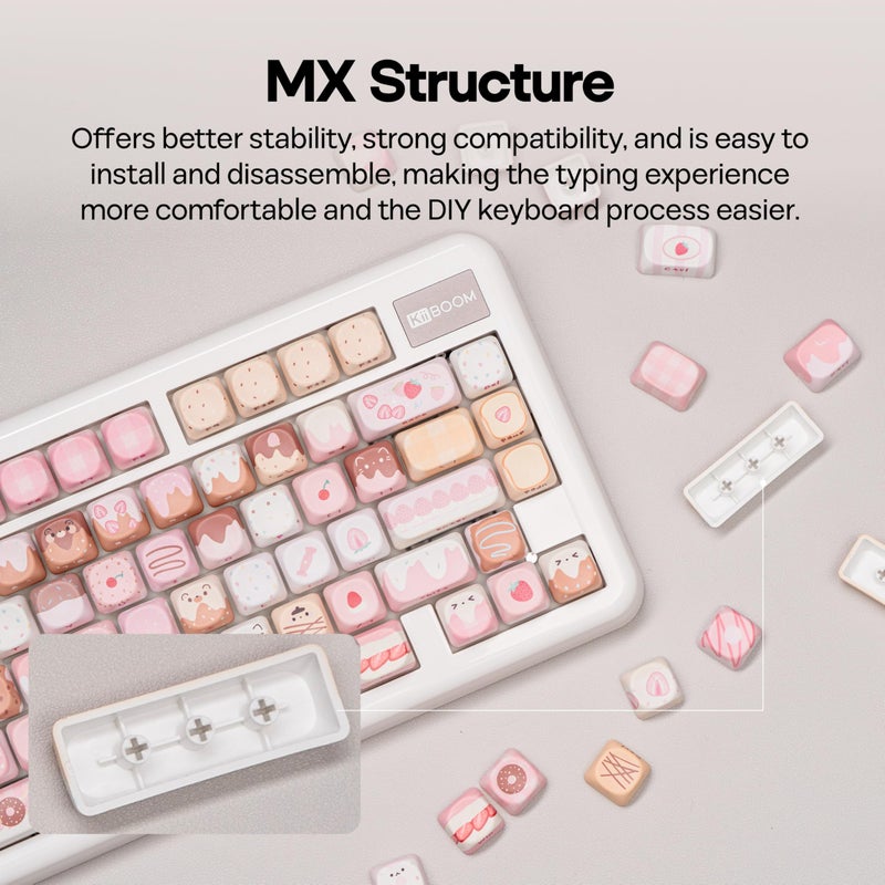 KiiBOOM Dough Fluff Keycap Set, 144/143 Keys, MOA/Cherry Profile PBT Keycaps for Mechanical Keyboard, Compatible with ANSI/ISO, 60%, 65%, 75%, TKL, Full-Sized Layout (Pink & Brown, MOA Profile) - Image 5