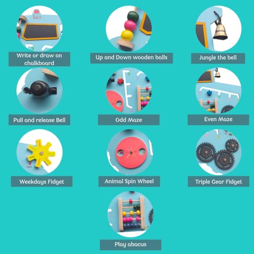 The Funny Mind Tracto Wooden Busy Board with Stand – Montessori Sensory Educational Toy for Toddlers & Kids | 10+ Activities | Colorful, Durable, Safe & Certified Learning Board - Image 4