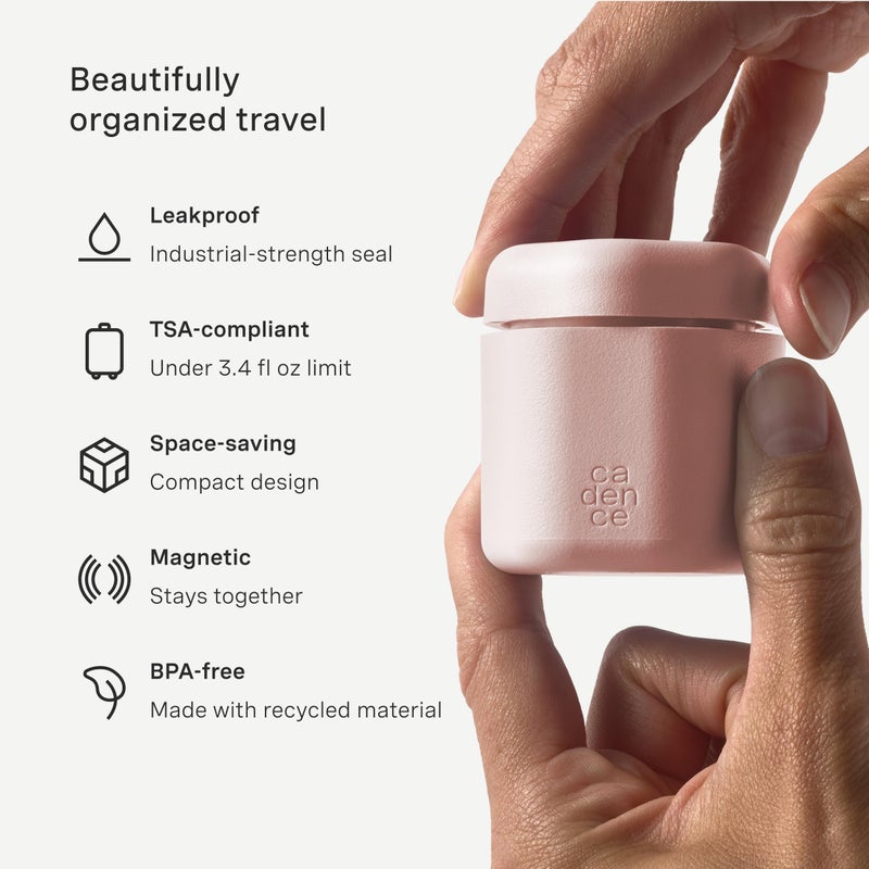 Cadence Travel Containers Haircare Capsule Set - Magnetic Containers with Lids,Carry On Travel Essentials For Women/Men - 3 Flex Mediums (1.32oz) - Shampoo, Conditioner & Comb Icon Labels - Petal - Image 2