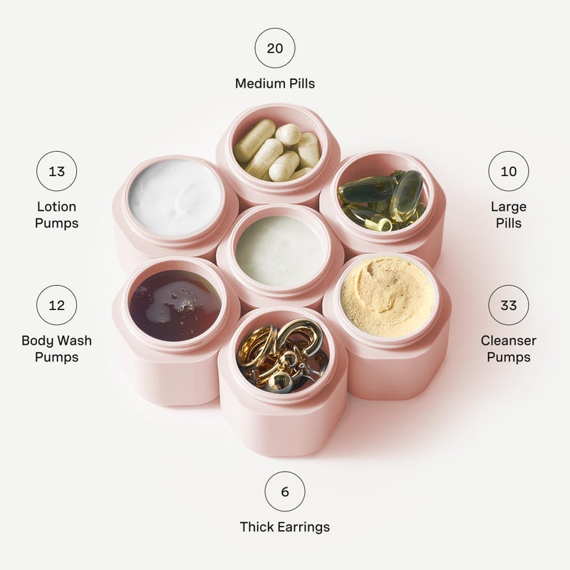 Cadence Travel Containers Haircare Capsule Set - Magnetic Containers with Lids,Carry On Travel Essentials For Women/Men - 3 Flex Mediums (1.32oz) - Shampoo, Conditioner & Comb Icon Labels - Petal - Image 3