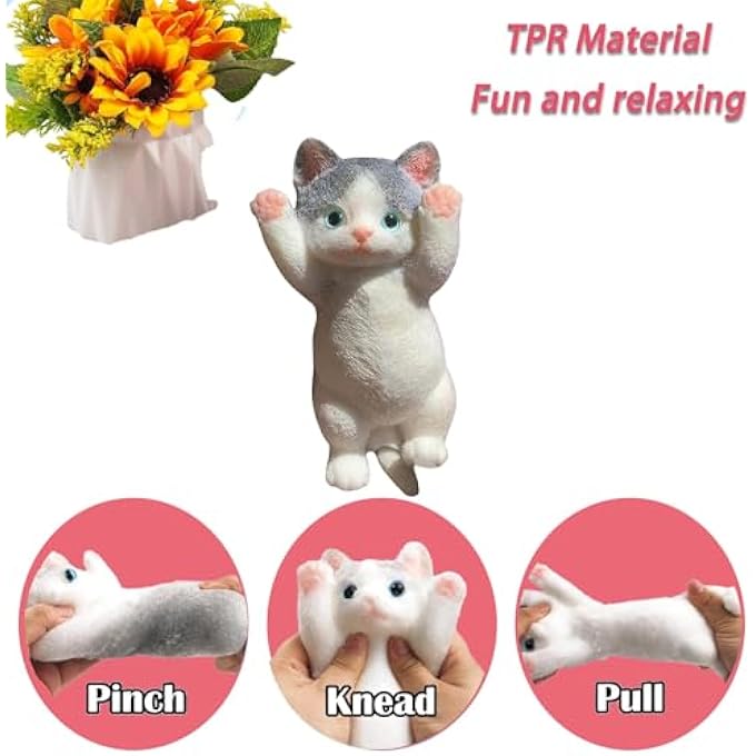 TSFGDYL Cat Squishy Squeeze Toys - Kawaii Squishy Fidget Toy, Handmade Cat Fufu Sensory Toys Kit, Cat Lovers Squeeze Toys for Party Favors, Gifts for Adults Kids (Creamy Yellow + Siamese) - Image 3