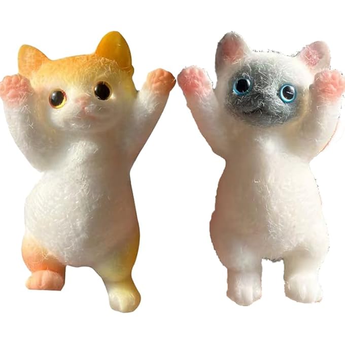 TSFGDYL Cat Squishy Squeeze Toys - Kawaii Squishy Fidget Toy, Handmade Cat Fufu Sensory Toys Kit, Cat Lovers Squeeze Toys for Party Favors, Gifts for Adults Kids (Creamy Yellow + Siamese) - Image 1