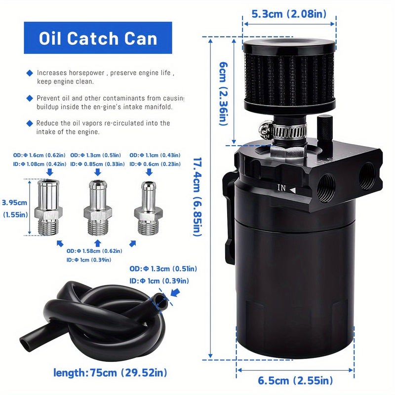 Blue Universal Oil Catch Can Kit 300Ml for Cars Trucks SUVs Pickups - Image 2