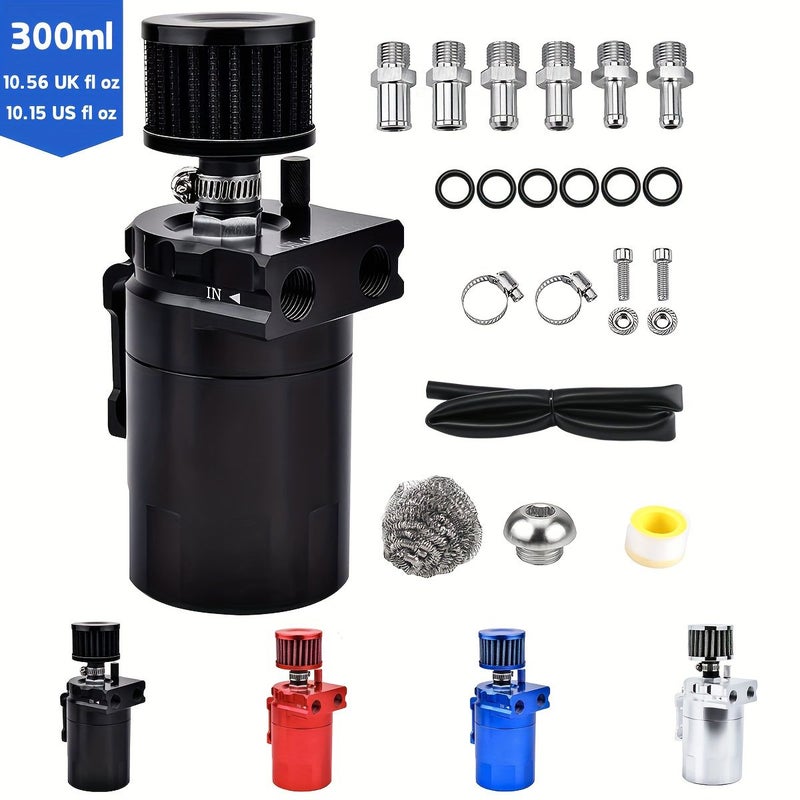 Blue Universal Oil Catch Can Kit 300Ml for Cars Trucks SUVs Pickups - Image 1