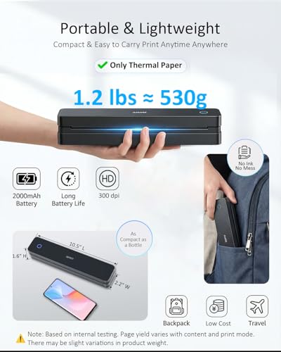 iDPRT Inkless Portable Printer for Travel Wireless Thermal Printer Supports 85 x 11 US Letter A4 MT610Pro 300DPI Small Bluetooth Printers Compatible with iOS Android Laptop for Home Office Car Black - Image 3